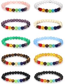 Bracelets 10Pcs 8mm Beaded Bracelets for Women Men Natural Lava Rock 7 Chakra Healing Stone Bracelets Yoga Energy Protection Gift Anxiety Bracelets Ar