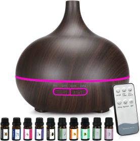 Oil Diffuser Gift Set - Essential Oil Diffuser with 14 LED Light Colors, Remote Control Wood Grain