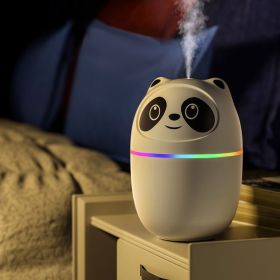 Panda Mini Humidifier; Aromatherapy Essential Oil Diffuser Spray 7 Colors (Color: Pink)